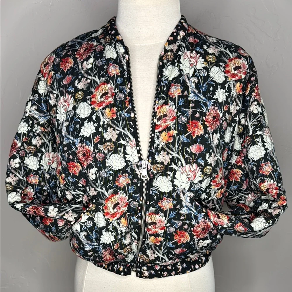 ZARA Floral Bomber Jacket with Relaxed Silhouette and Cropped Length Medium - Picture 1 of 13